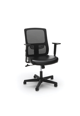 ERGONOMIC MESH BACK CHAIR WITH BONDED LEATHER SEAT, BLACK