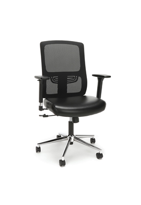 ERGONOMIC MESH BACK CHAIR WITH BONDED LEATHER SEAT, BLACK WITH CHROME