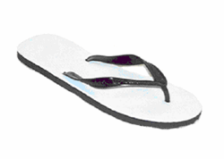 Sandal, black V strap, white insoles