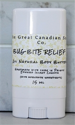 Bug Bite Relief Body Butter in a twist-up deodorant type container for easy application.
