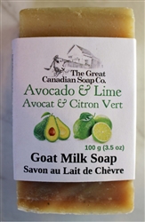 Rectangle bar of Avocado & Lime Goat Milk Soap with rich lather, perfect for hydrating dry skin, displayed in a natural setting.