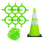 Reflective green traffic cone and chain kit