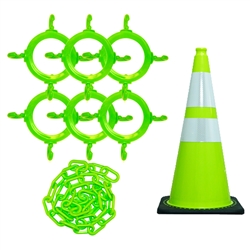 Reflective green traffic cone and chain kit