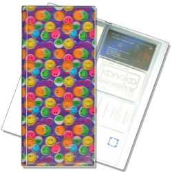 Lenticular business card file with multi colored smiley faces, depth