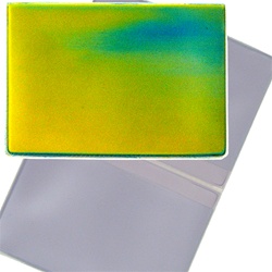 Lenticular business card holder with yellow, blue, and green, color changing with