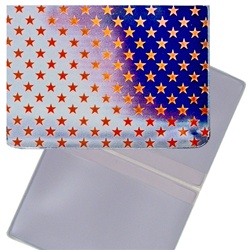 Lenticular business card holder with USA flag, stars and stripes, color changing flip