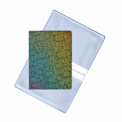 Lenticular business card holder with yellow, pink, and blue gradient, color changing with