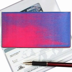 Lenticular checkbook cover with red and blue gradient, color changing