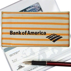 Lenticular checkbook cover with yellow and white stripes, animation