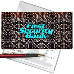 Lenticular checkbook cover with snake skin print, color changing