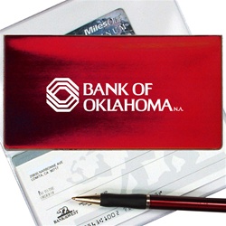 Lenticular checkbook cover with red, yellow, and black gradient, color changing