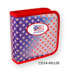 Lenticular CD case with USA flag, red and white stars on a blue and white background, color changing flip