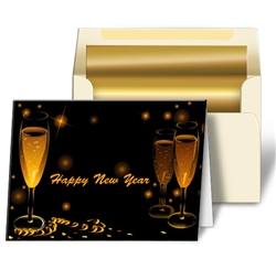 3D Lenticular Custom Greeting Card With Gold Champagne, Confetti, and Streamers for a Happy New Year, Flip