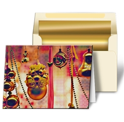 3D Lenticular Greeting Card with Red Christmas Holiday Ornaments and Gold Bells, Depth