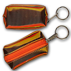 Lenticular purse key chain with brown, yellow, and orange, color changing with