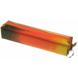 Lenticular pencil case with brown, yellow, and orange, color changing with