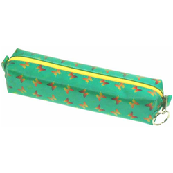 Lenticular pencil case with yellow, red, and green butterflies Image