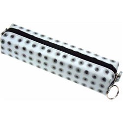 Lenticular pencil case with black circles spin around on a white background, animation