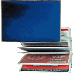 Lenticular credit card ID holder with dark blue and light blue, color changing