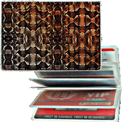 Lenticular credit card ID holder with snake skin print, color changing