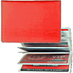 Lenticular credit card ID holder with red and white gradient, color changing
