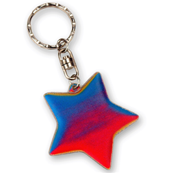 Lenticular acrylic key chain with star shaped, custom design, red and blue gradient, color changing
