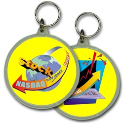 Lenticular acrylic key chain with circle shaped, custom design, NASDAQ DOW global stock market, flip