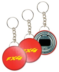 Lenticular key chain bottle opener with red and white gradient, color changing