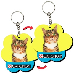 Lenticular foam key chain with flower shaped, Garfield colored kitty cat tilts its head, flip