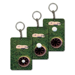 Lenticular foam key chain with custom design, golf putter hits ball into hole for par, animation