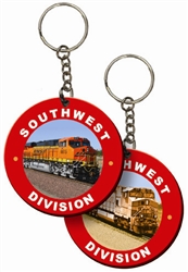 Lenticular foam keychain with custom design, Southwest Division train, flip