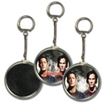 Lenticular key chain with custom design, Supernatural movie ghost appears behind twins, flip