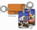 Lenticular key tag with real estate realtor hands sold keys to buyer of house, flip