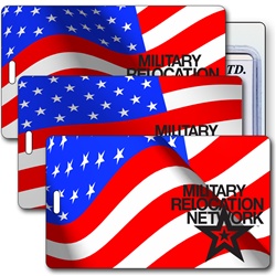Lenticular luggage tag with USA American flag stars and stripes waving in the wind, animation