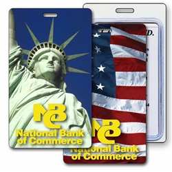 Lenticular luggage tag with Statue of Liberty and USA American flag, flip