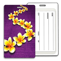 Lenticular luggage tag with Plumeria with Flower Lady Bugs in 3D Effect