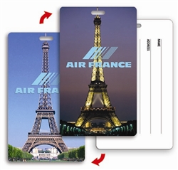 Lenticular Printed luggage tag with Eiffel Tower in Paris, France, Europe at day and night, flip