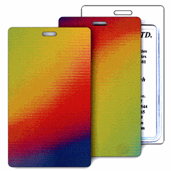 Lenticular luggage tag with yellow, red, and green, color changing with