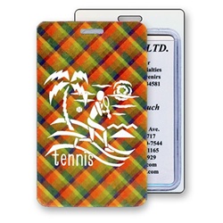 Lenticular luggage tag with vibrant colorful plaid pattern, color changing