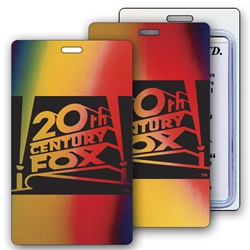 Lenticular luggage tag with red, yellow, blue, and green, color changing