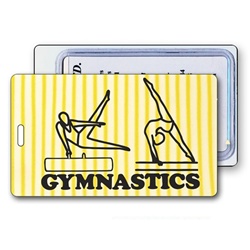 Lenticular luggage tag with yellow and white stripes, animation