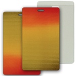 Lenticular luggage tag with brown, yellow, and orange, color changing with