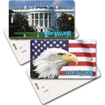 Lenticular privacy tag with Washington, DC white house and bald eagle with USA American flag, flip