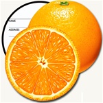 Lenticular luggage tag with circle shaped, custom design, Tropicana orange, outside and inside, with