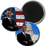 Lenticular magnetic button with USA American President Obama, flag and capitol building, flip