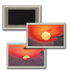 3D Magnet in Acrylic Frame Yellow Sun rising from behind a blanket of grey clouds, flip
