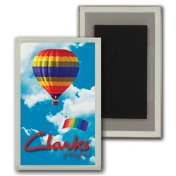 3D Lenticular Magnet Acrylic Frame Hot Air Balloon and parachute in cloudy summer sky, depth