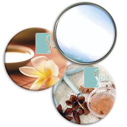 Lenticular mirror with tropical Hawaiian flowes, potpurri, salt, and sea stars, flip