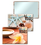 Lenticular mirror with tropical Hawaiian flowers, potpurri, salt, and sea stars, flip