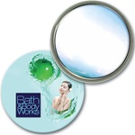 Lenticular mirror with custom design, Bath & Body Works, Asian woman caresses face with green apple lotion, depth